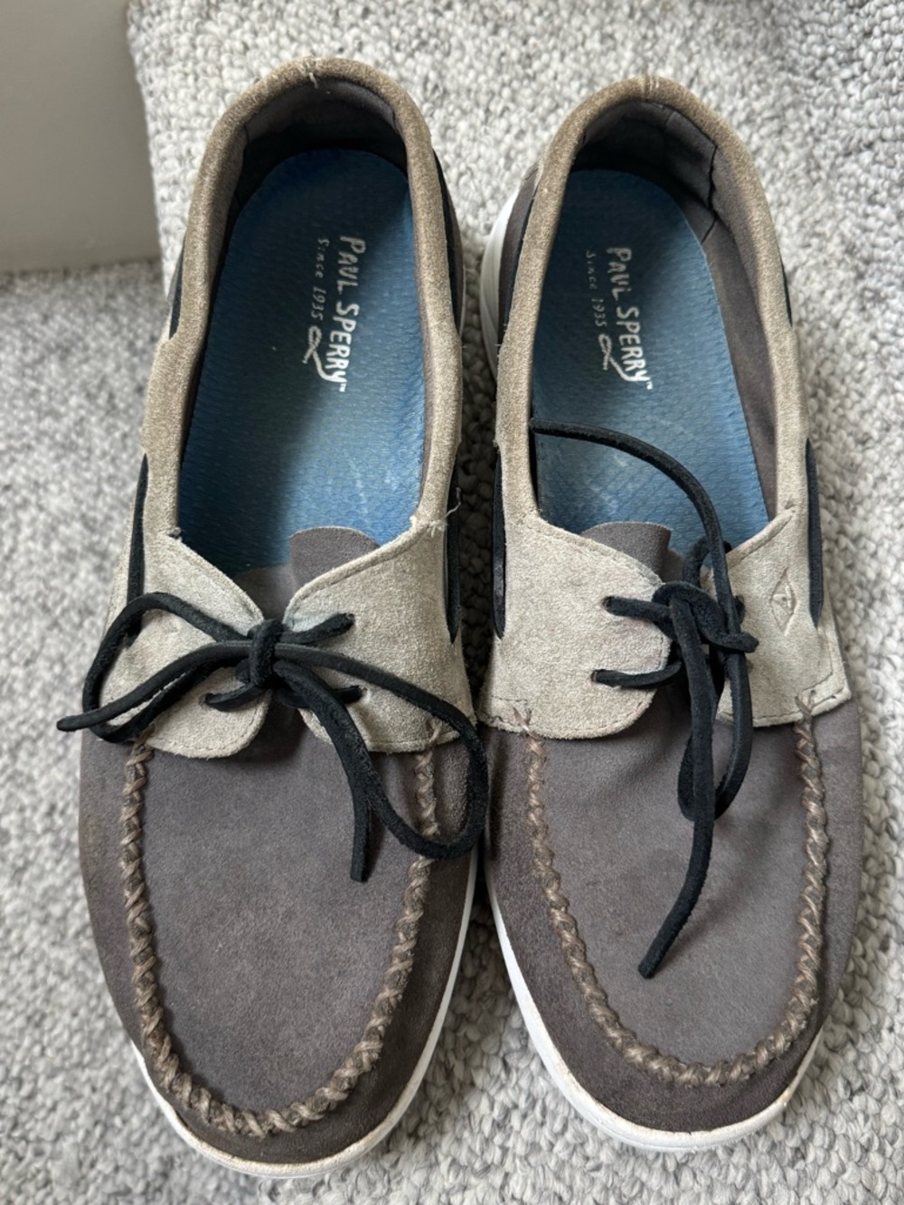 $140 Paul Sperry Men’s Suede Gray Boat Shoes Size 11.5 M Round toe, two-tone